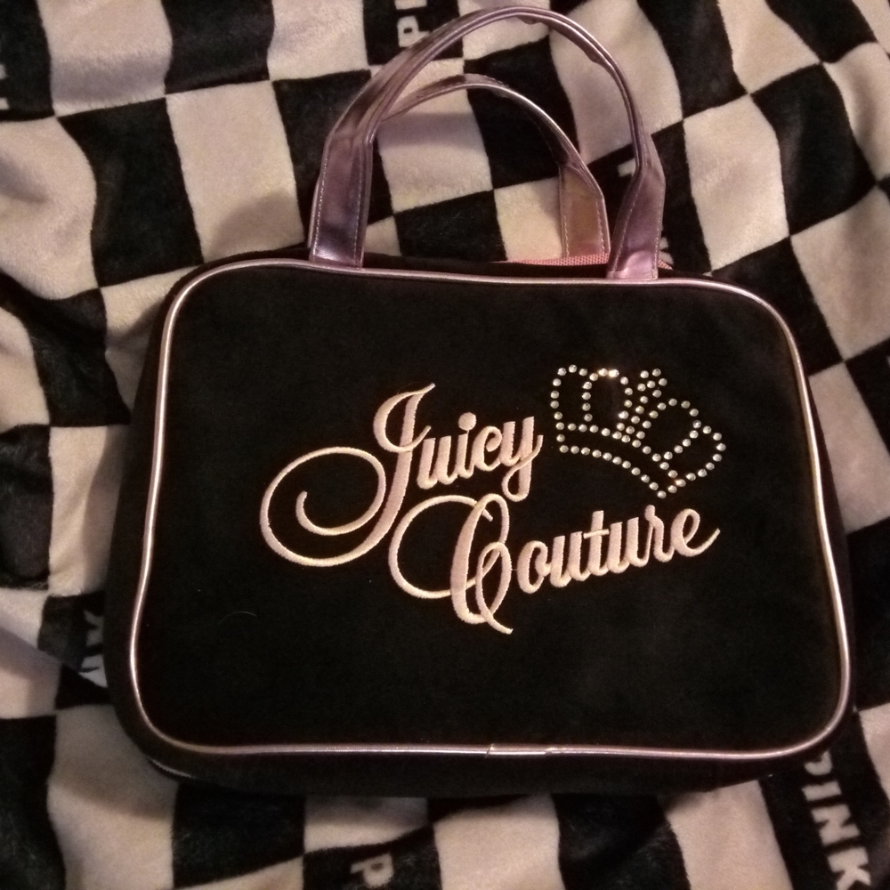 Juicy Couture Black Velvet Cosmetic Bag with Pink Trim
